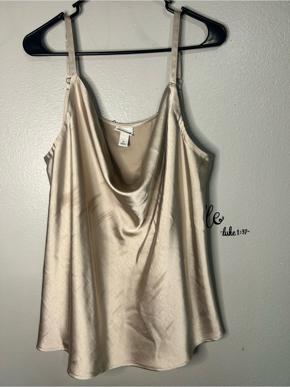 Silky Cowl Neck Satin Tank Top - Beige